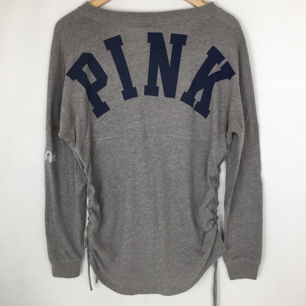 PINK Victoria’s Secret Y2K Long Sleeve V-Neck Logo T-Shirt Ruched Tie Sides XS